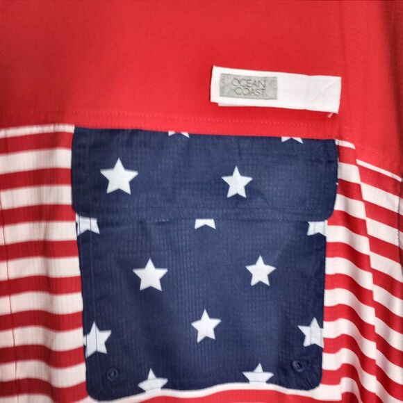 Ocean Coast Shirt Men's 3XL Patriotic Red White & Blue Button Down Short Sleeve - Picture 5 of 9